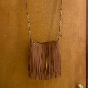 Boutique brown fringe faux leather crossbody purse